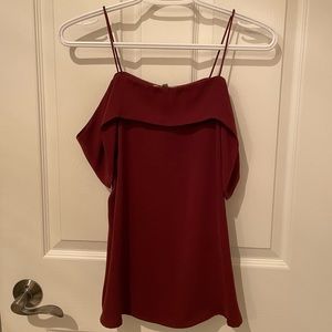 Maroon over shoulder top.